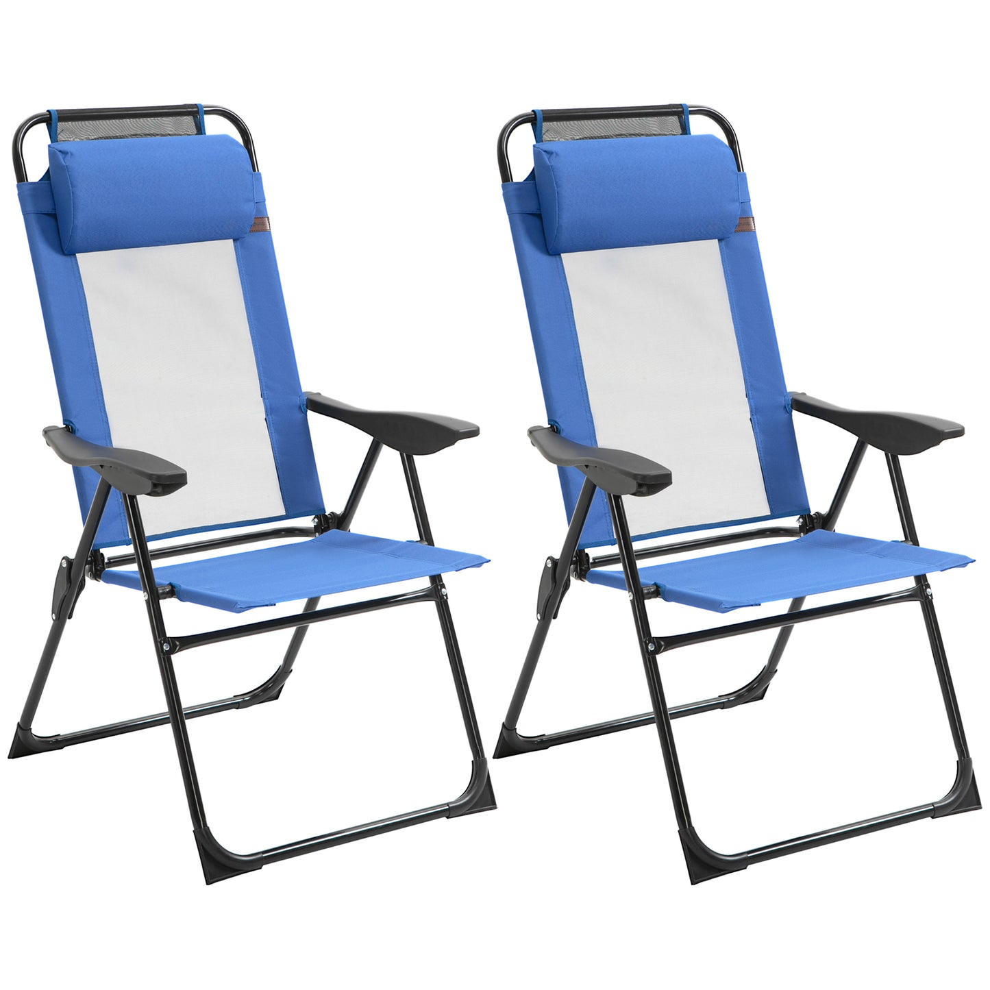 Folding Patio Dining Chairs Set of 2 - Adjustable Sling Back, Blue