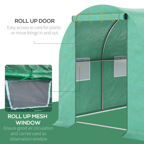 Walk-In Greenhouse with Steel Frame & Polyethylene Cover - 15x7x6.5 ft, Green