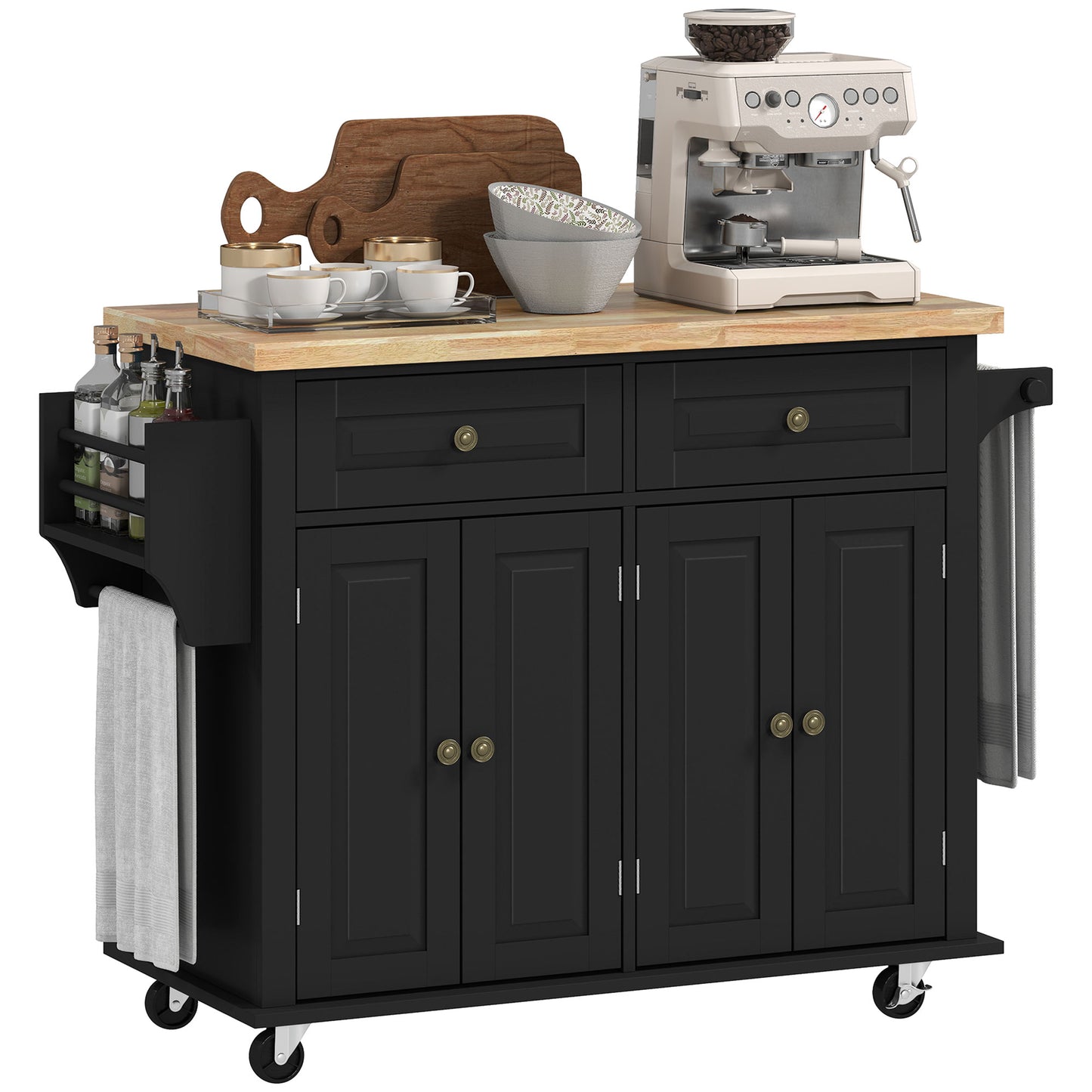 44" Mobile Kitchen Island Cart with Storage - Black