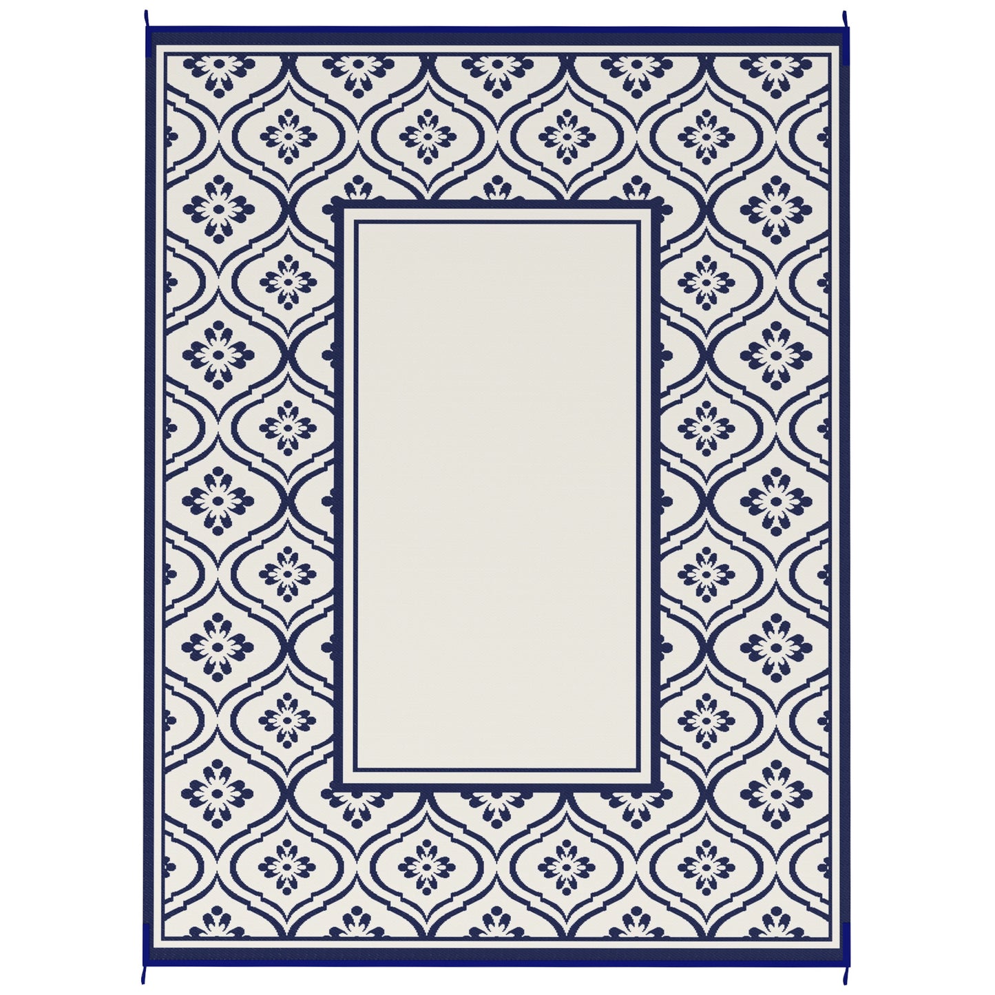 Reversible Waterproof Outdoor Rug with Carry Bag - Blue White Gourd Border 9' x 12'