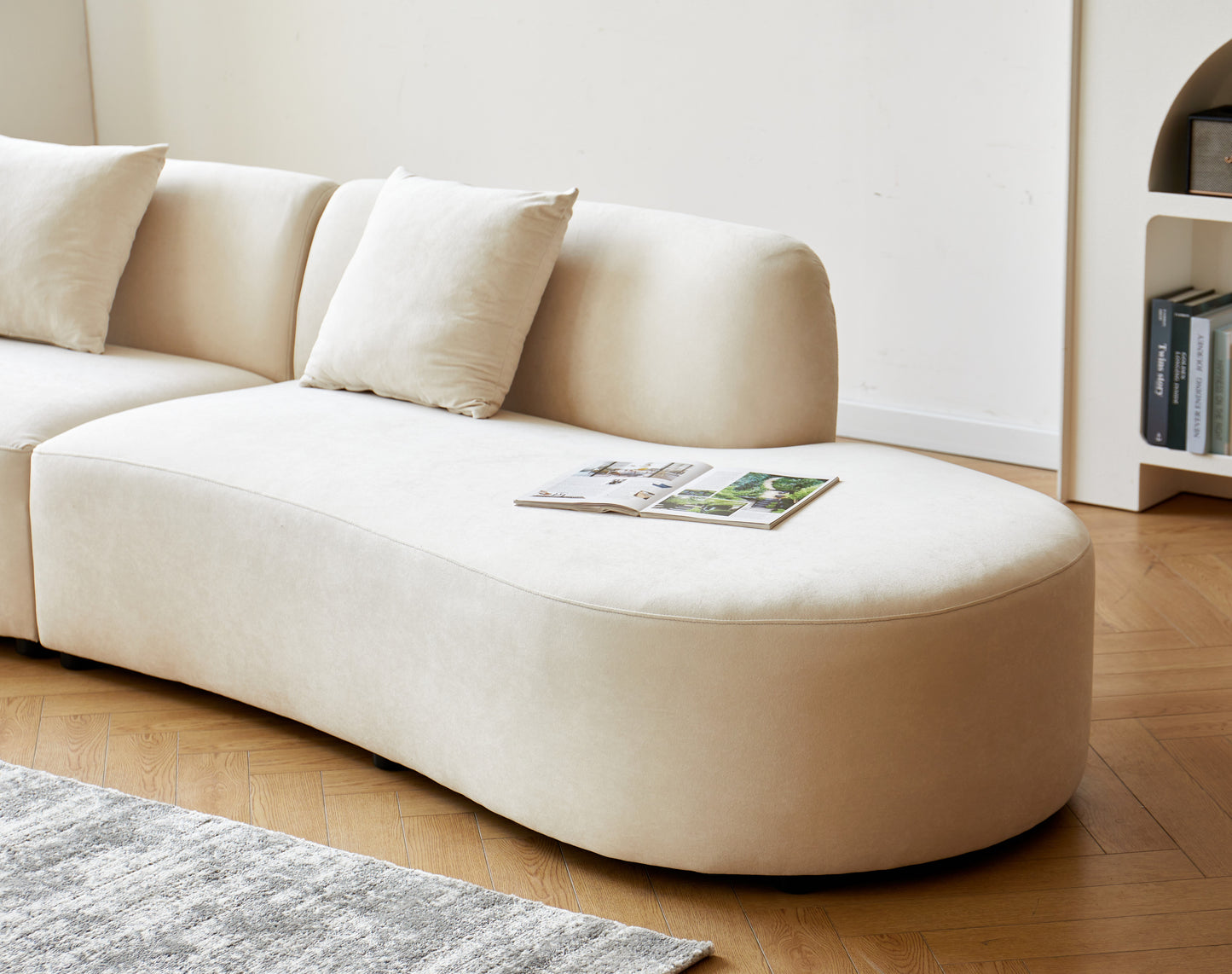 132 Curved Sofa With Throw Pillows, 6 Seater Luxury Velvet Couch Half