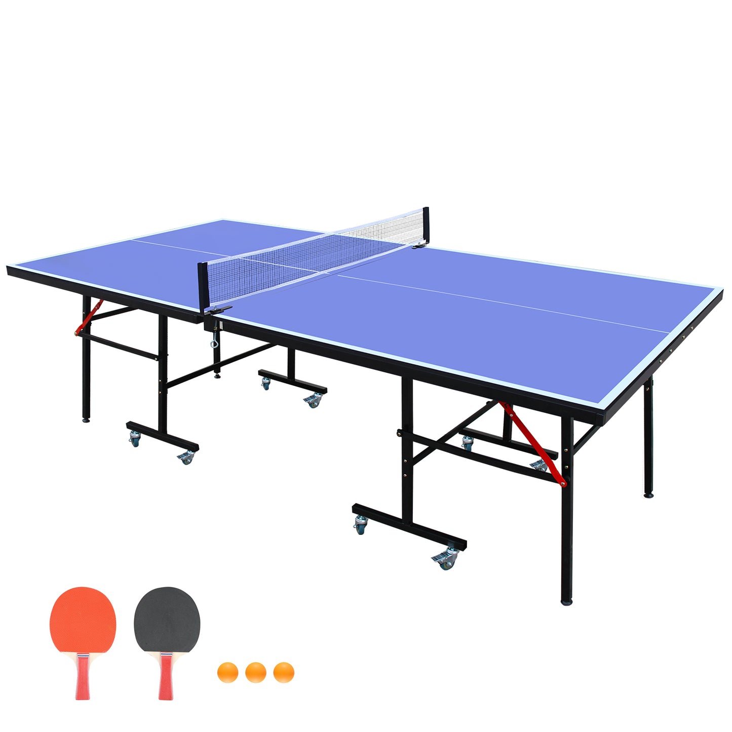 8ft Foldable Indoor Table Tennis Table Set with Paddles & Balls - Blue
