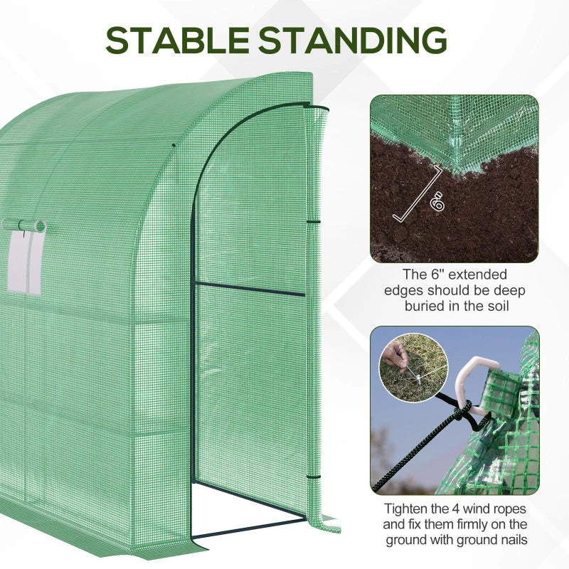 Lean To Greenhouse with Shelves - Walk-In Plant Nursery, Green PE Cover