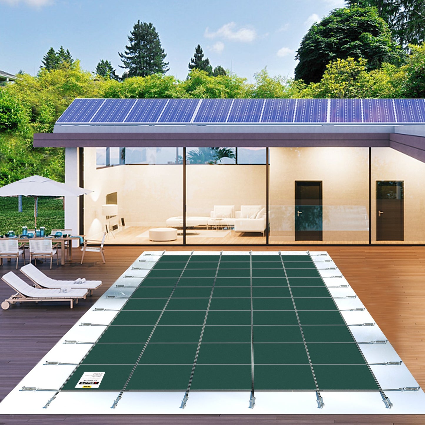 Green Inground Pool Safety Cover 16x36 Ft Durable Mesh Winter Cover