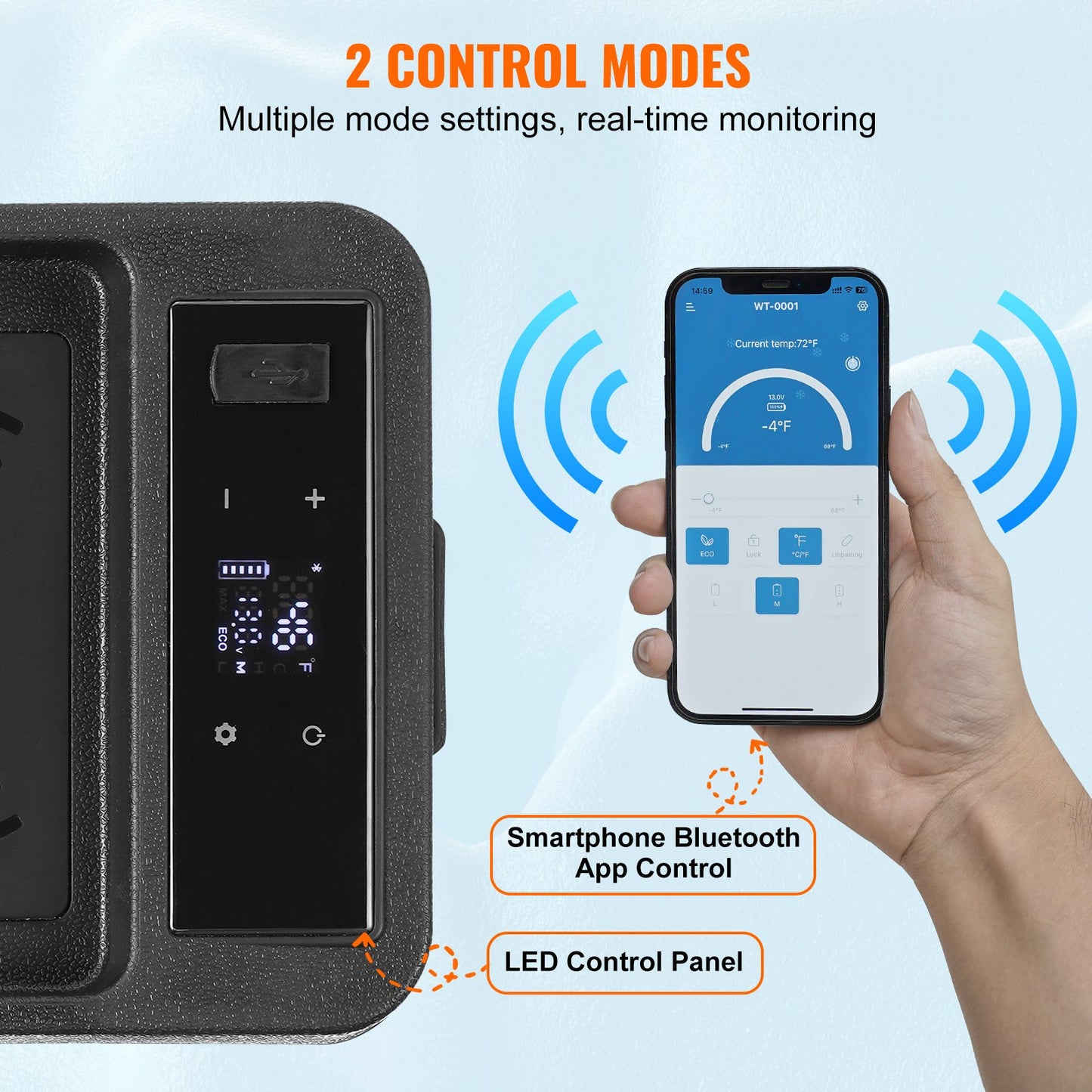 8L Portable Car Refrigerator Freezer - Single Zone, Bluetooth Control, Black