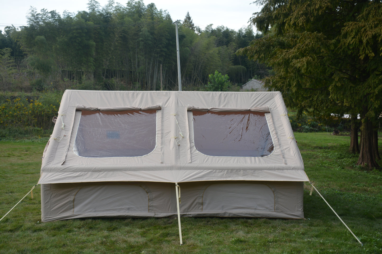 Inflatable Camping Tent - 9.8x13ft Waterproof Glamping Tent for 7-8 People - Beige