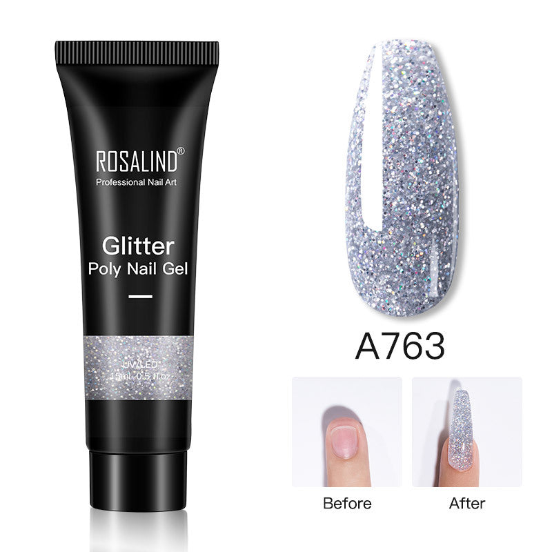 Glitter Poly Nail Gel Extension 15ml for Manicure, UV/LED Curing, All Colors