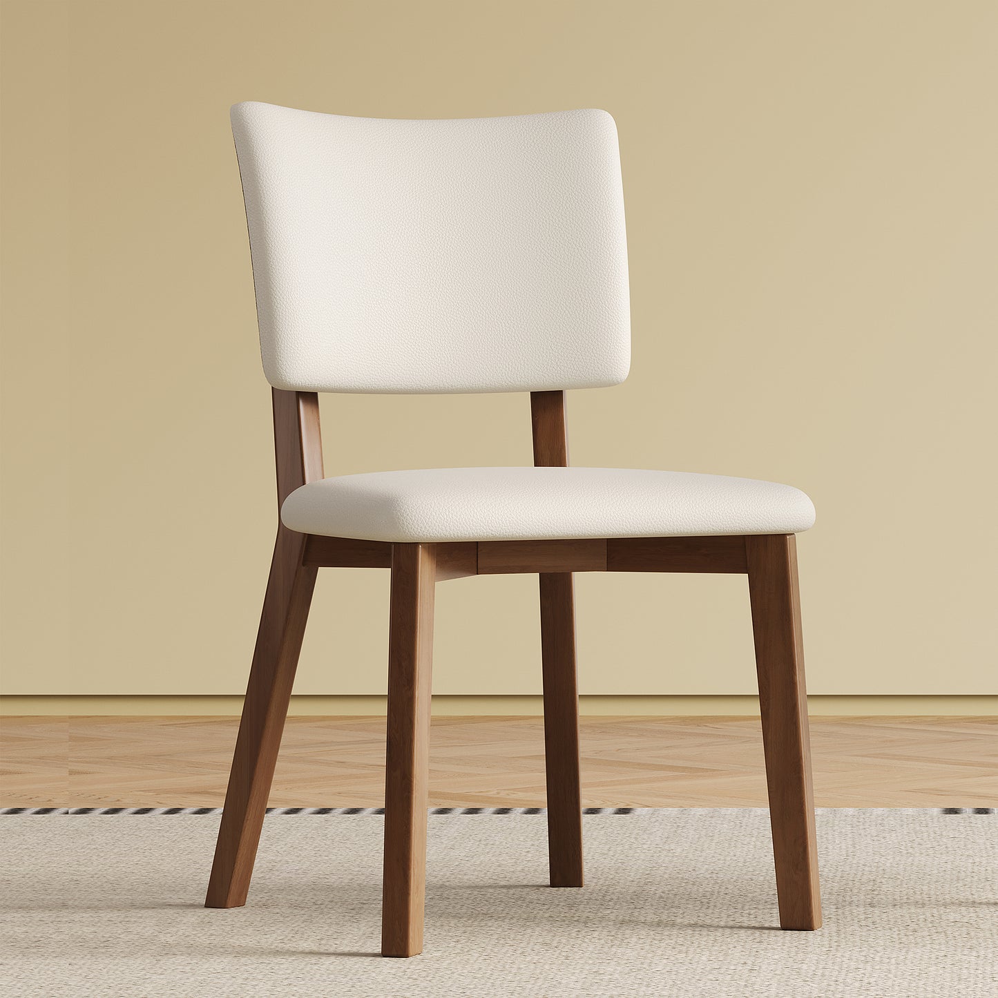 Mid-Century Modern Solid Wood Dining Chairs Set of 2 - White & Walnut
