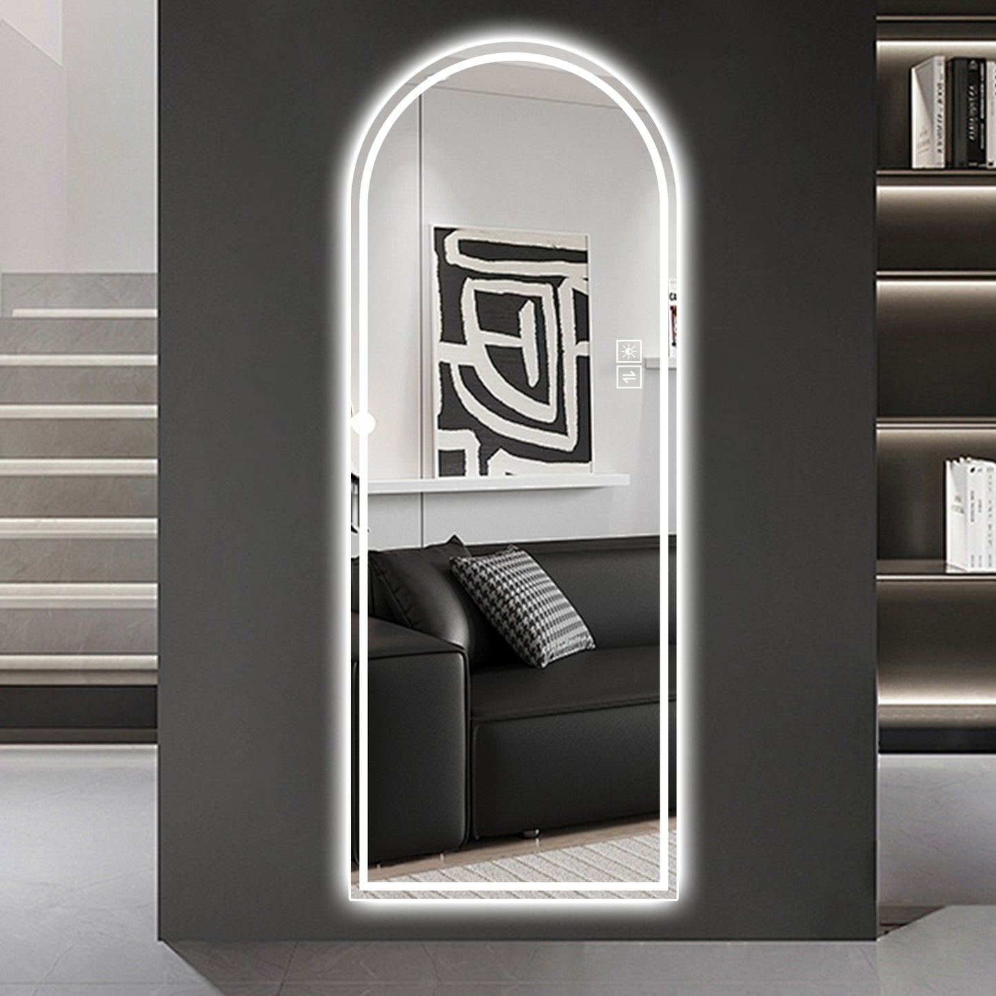 65" x 21" Arch LED Bathroom Mirror - Dimmable Anti-Fog Glass