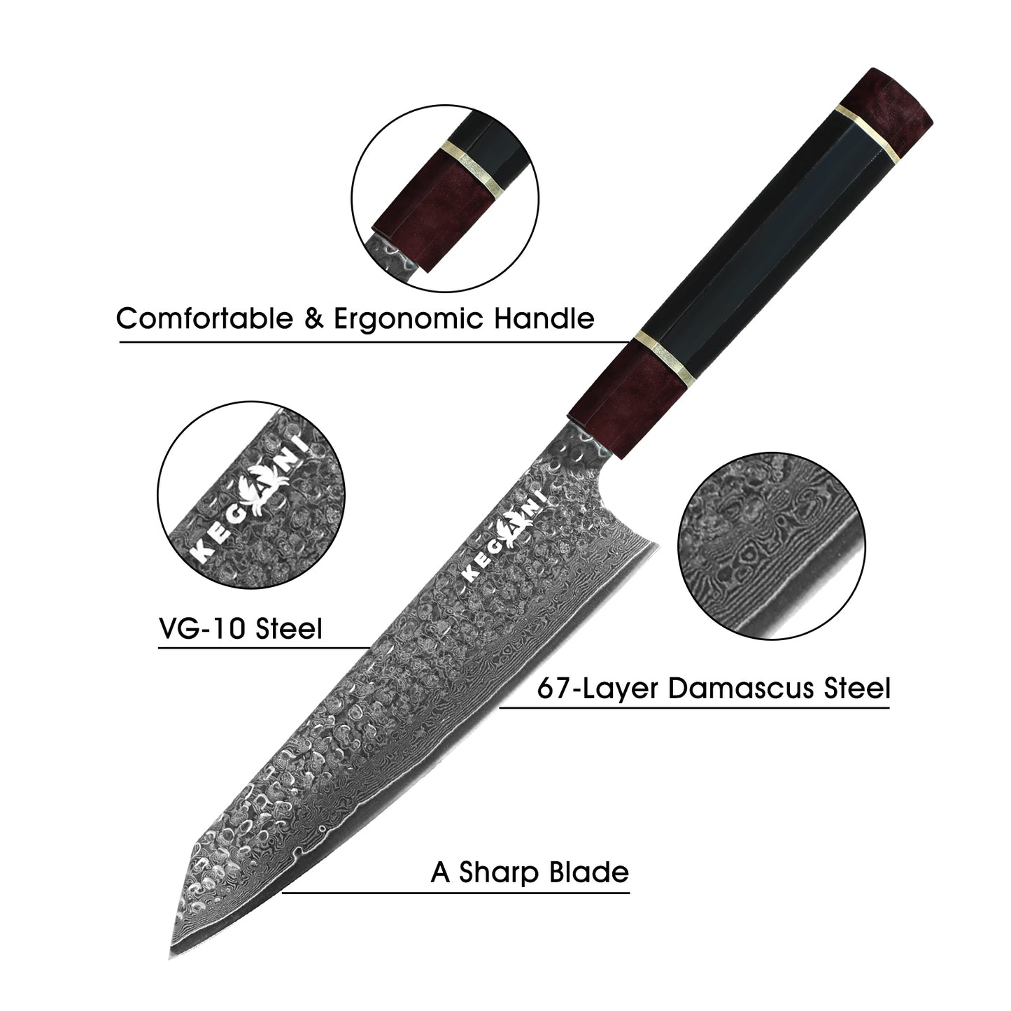 8-Inch Kiritsuke Knife - Professional VG-10 Damascus Chef Knife