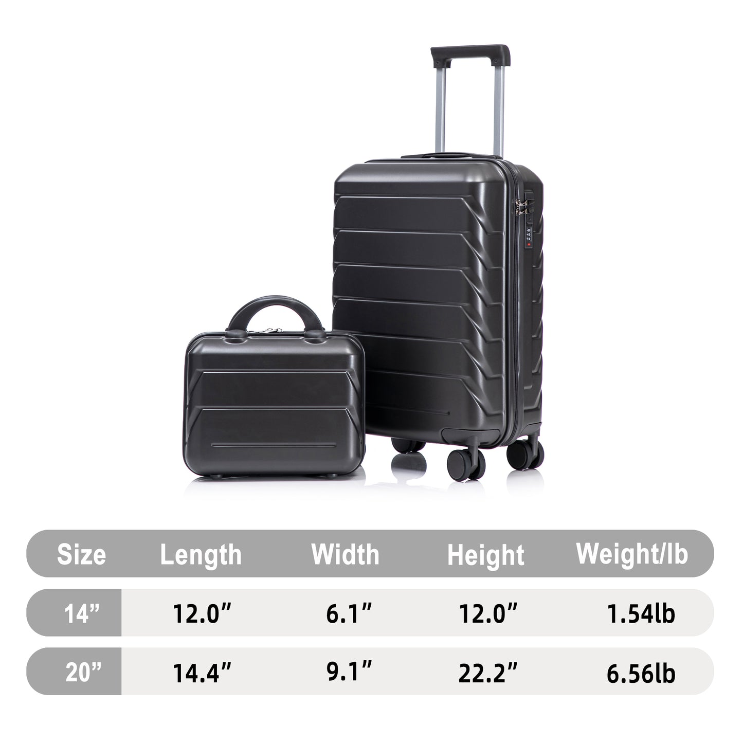14 20 2 Pcs Set In ABS Spinner Wheel Luggage, With Combination