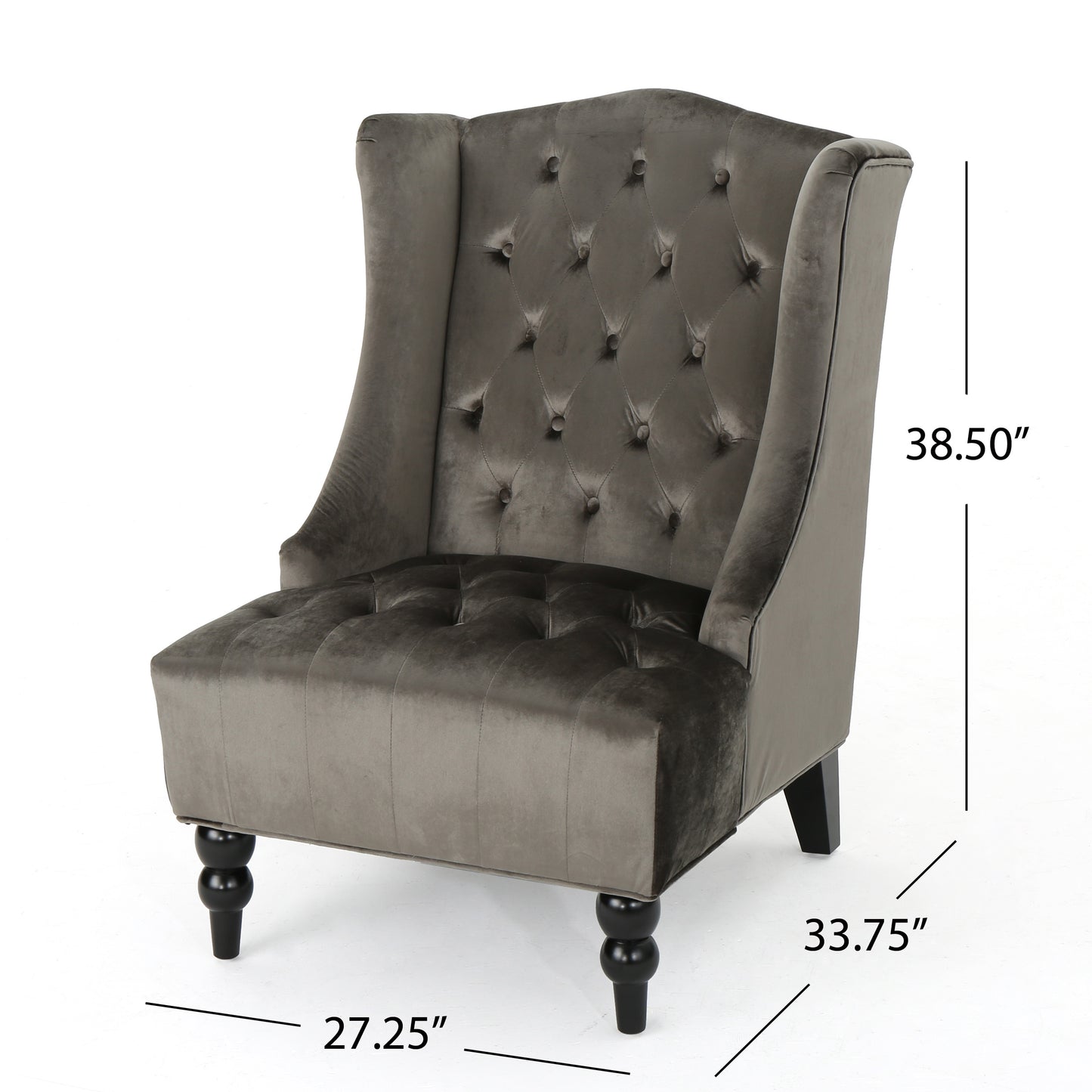 Grey Velvet Hi-Back Club Chair with Wingback Design
