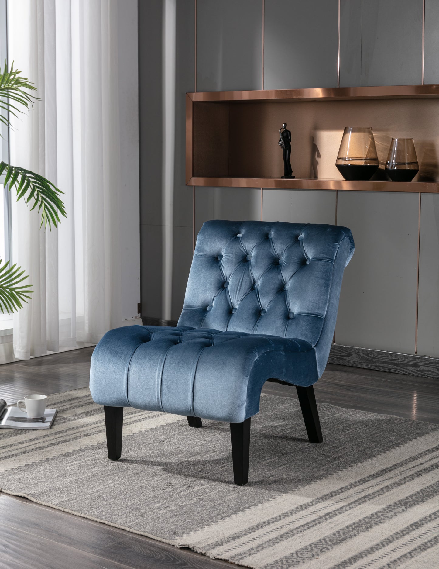 Light Blue Velvet Armless Accent Chair for Living Room & Office