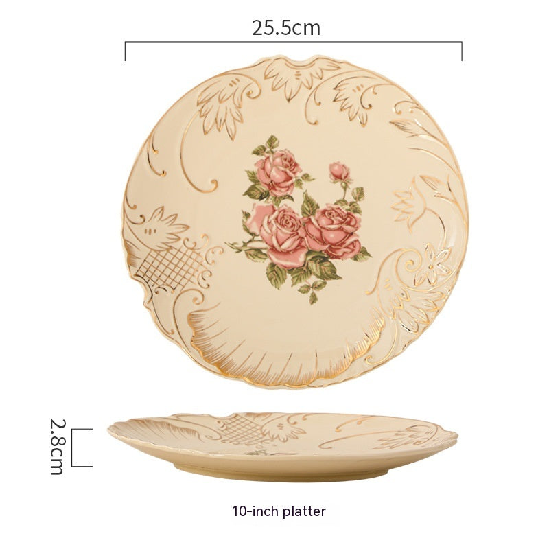 European-Style Ceramic Rice & Soup Bowls Set of 2 - Flower Pattern, Retro Kitchen Tableware
