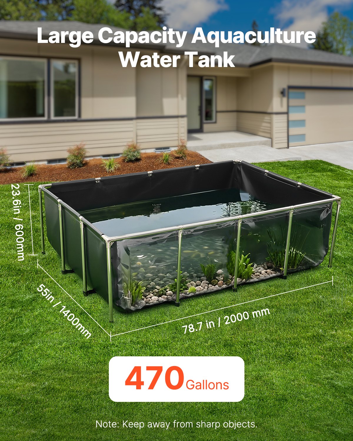 Above-Ground Fish Pond Tank 470 Gal with Clear Viewing Panel - Durable Canvas