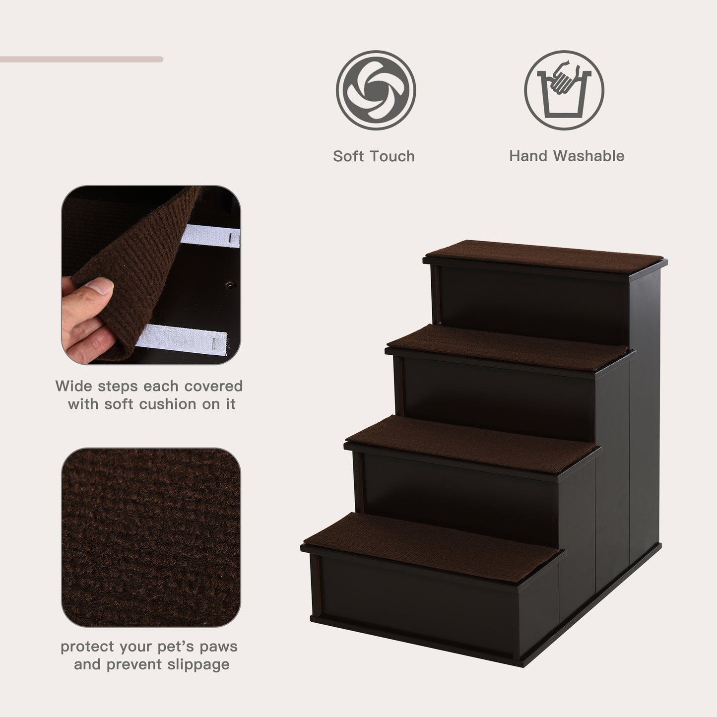 Small Pet Steps with Cushioned Cover for Dogs and Cats up to 22 lbs - Brown