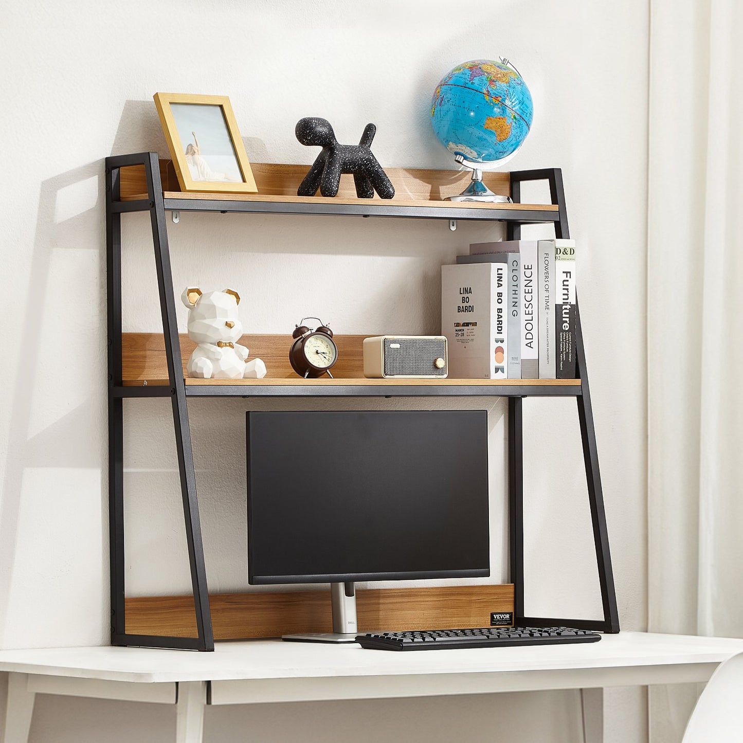 2-Tier Desktop Bookshelf Organizer - Large Capacity Natural Wood