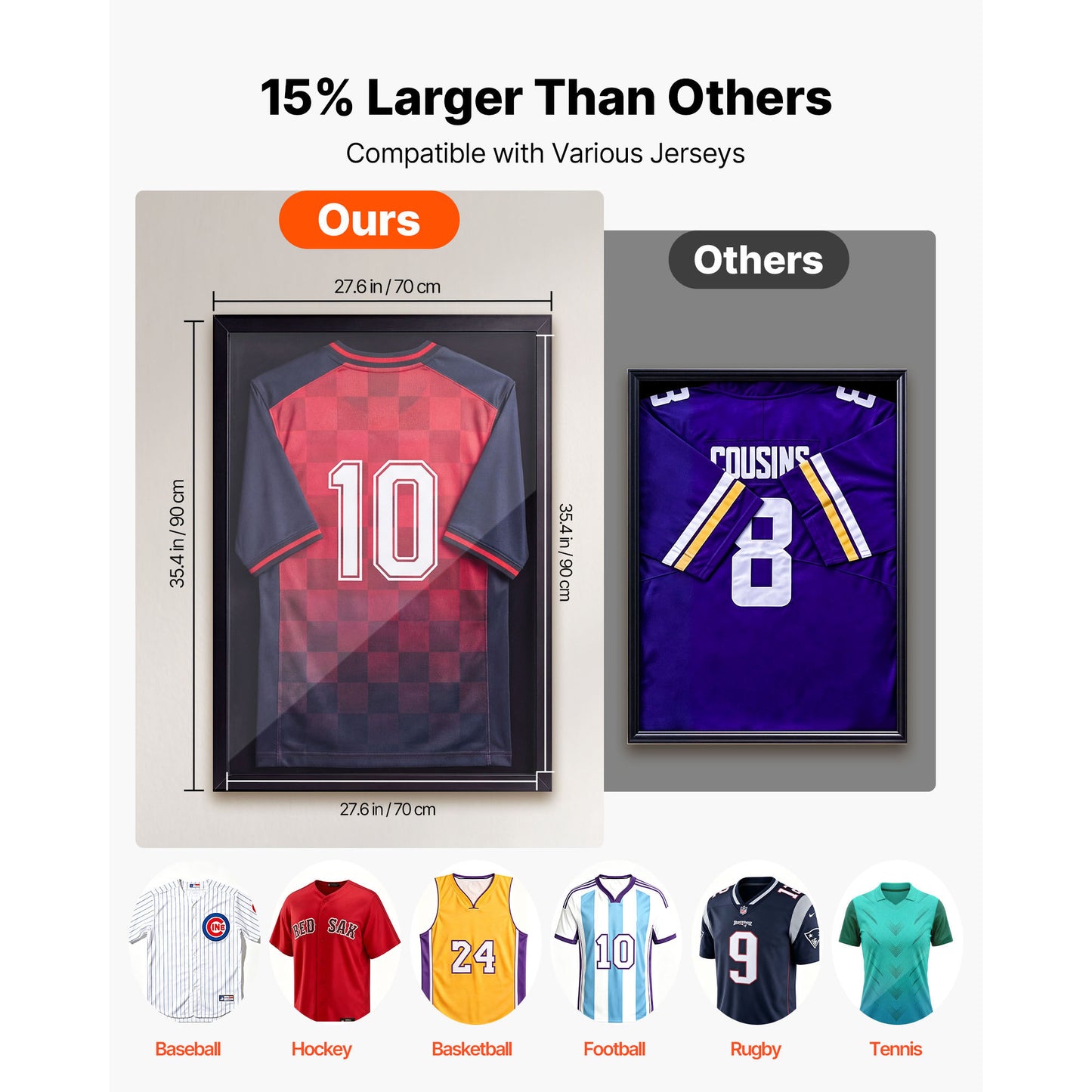 Lockable Wooden Sports Jersey Shadow Box Display Case - UV Protection, 35.4 x 27.6 Inches