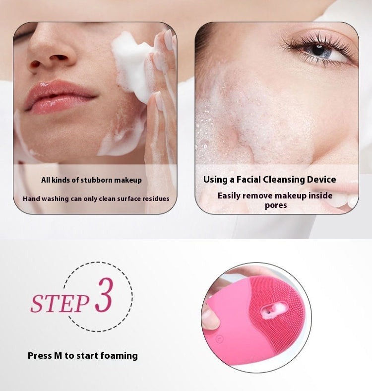 Silicone Facial Cleansing Foam Brush - Rechargeable Purple Skin Care Tool