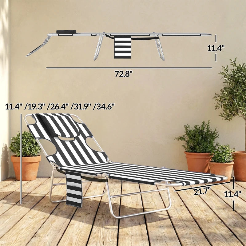 Tanning Chair With Face Hole, 5-Level Adjustable Outdoor Chaise