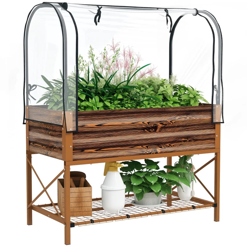 Raised Garden Bed with Cover and Legs - Elevated Planter Box for Vegetables and Flowers, Brown
