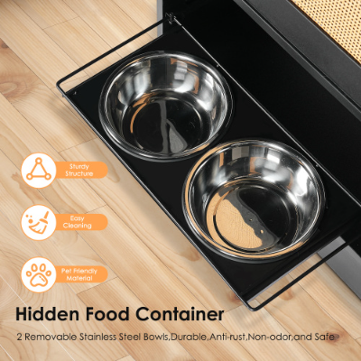 Pet Feeding Station with Storage Cabinets and Elevated Bowls - Black