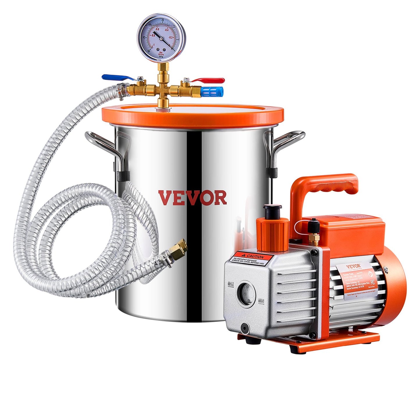 1.5 Gallon Stainless Steel Vacuum Chamber Kit with 3.5CFM Pump - Orange