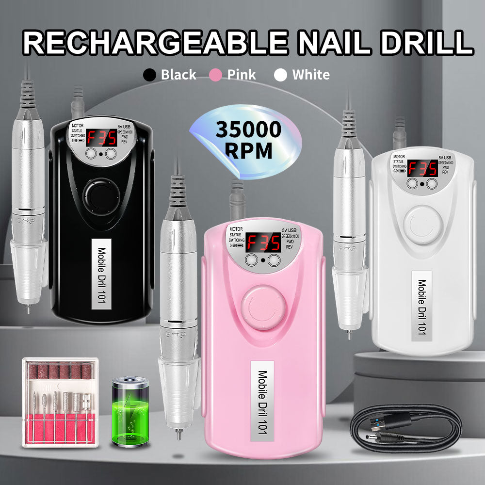 Professional 35000 RPM Rechargeable Electric Nail Drill Kit - Portable File