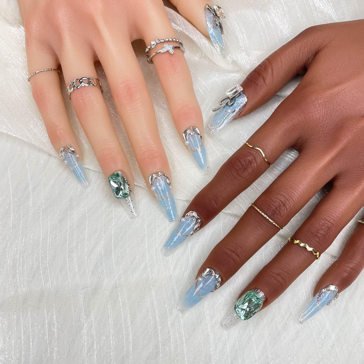Handmade 3D Press On Nails - Nebula Glint - Size M
