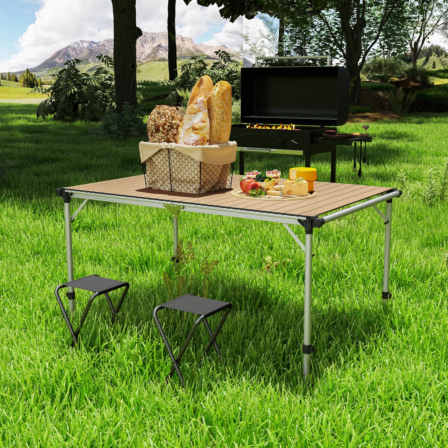 Adjustable Folding Camping Table - Portable Aluminum Picnic Table