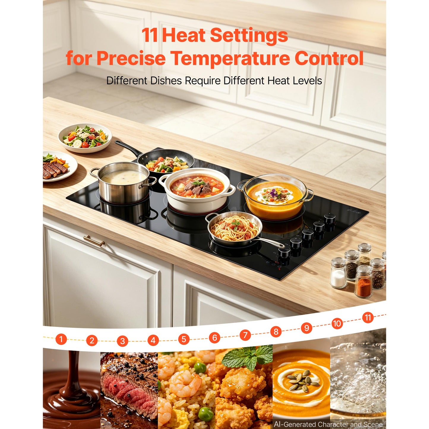 36-Inch Electric Cooktop with 5 Burners, 8800W, Touch Control, Timer, Child Lock