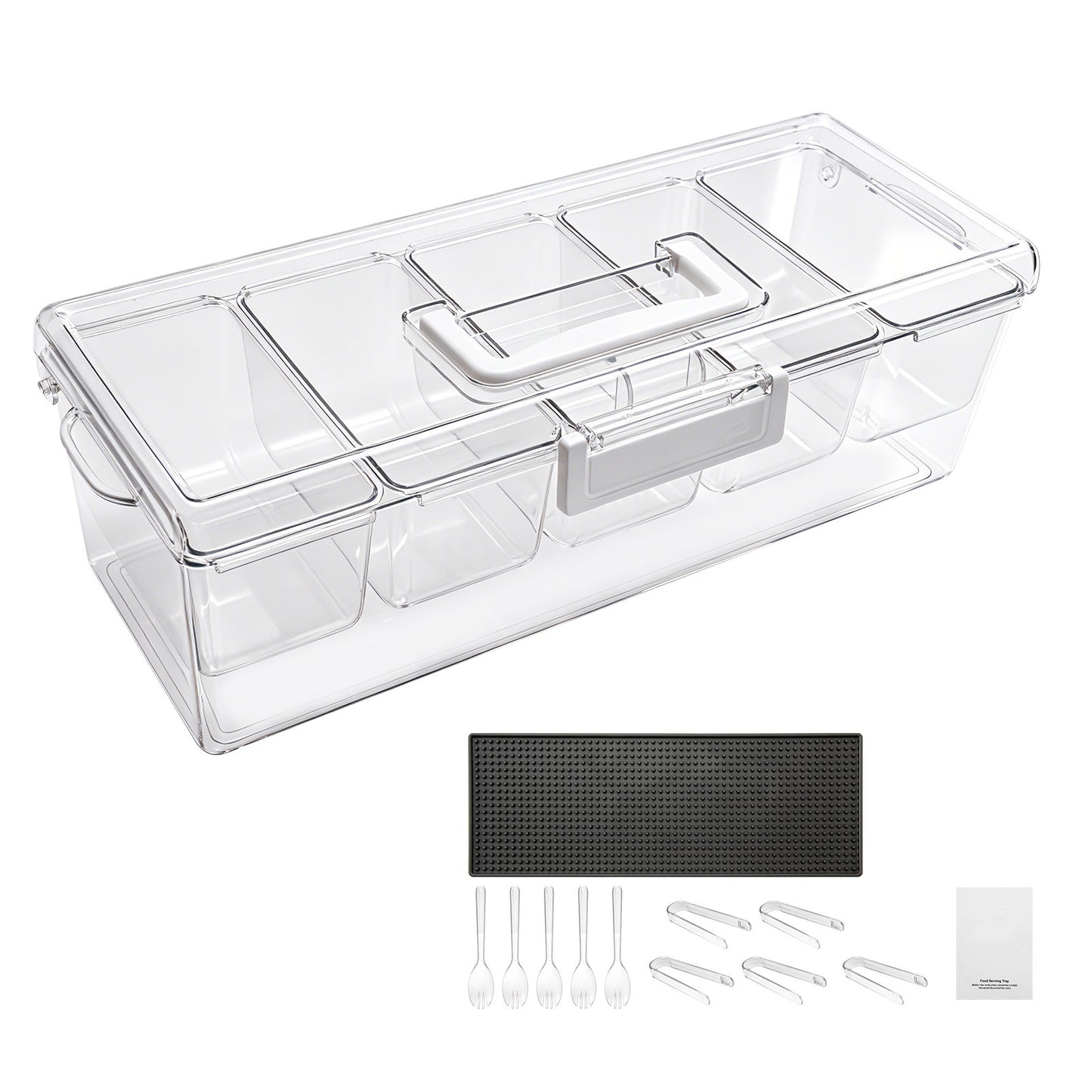 Ice Cooled Condiment Server with Lid - 5 Compartments for Party & Restaurant Use