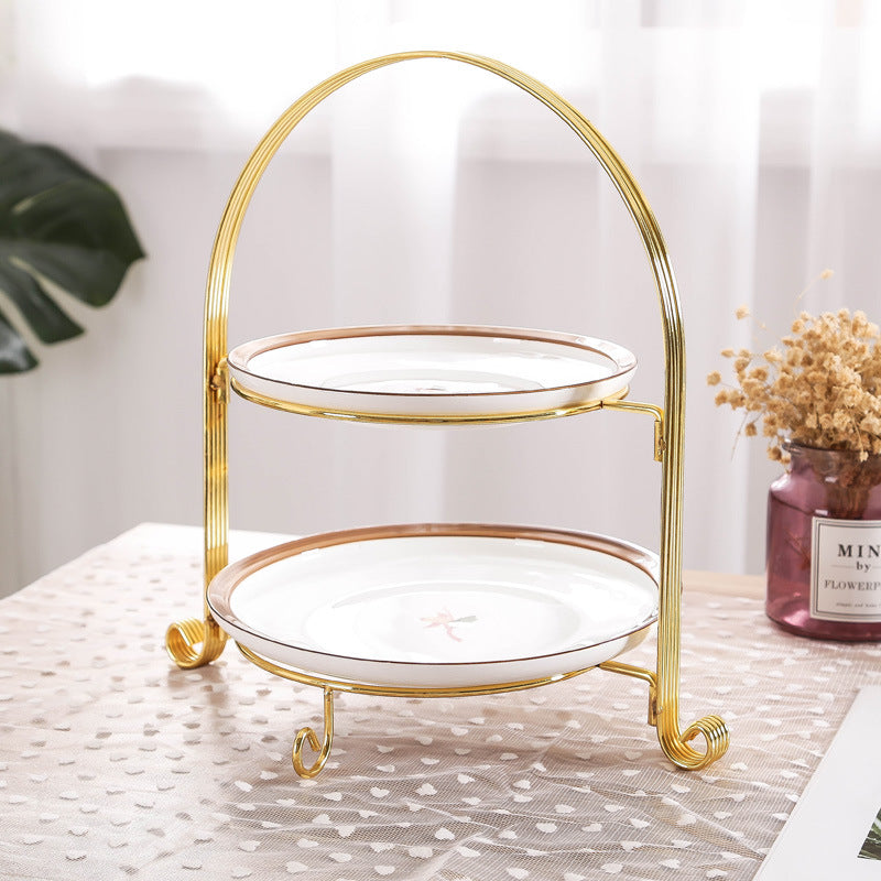 Two-Tier Snack Rack - Multi-Layer Pastry Tray for Living Room Storage - Gold