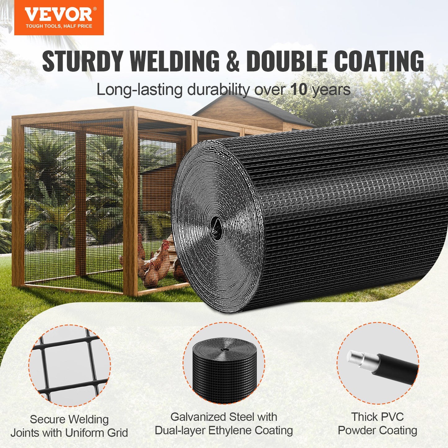 Galvanized Wire Mesh Roll 24x100 Inches for Chicken Coop Fencing Rabbit Enclosures