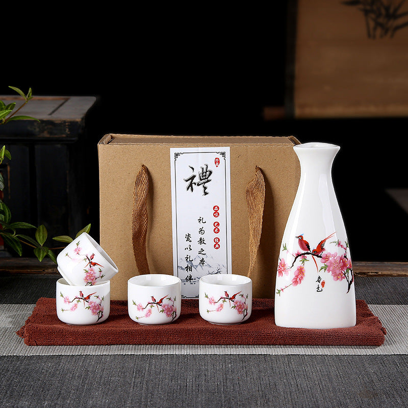 Elegant Wine Pot Set with Four Glasses - Matte Black Porcelain Home Barware