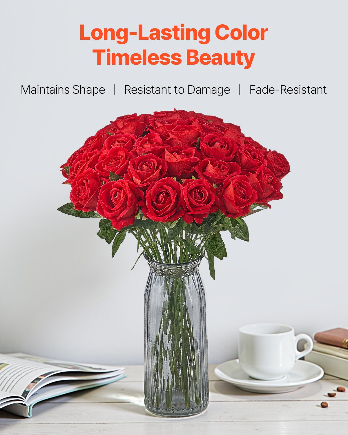 Artificial Red Roses Bouquet - 500 Lifelike Faux Flowers for Home Decor