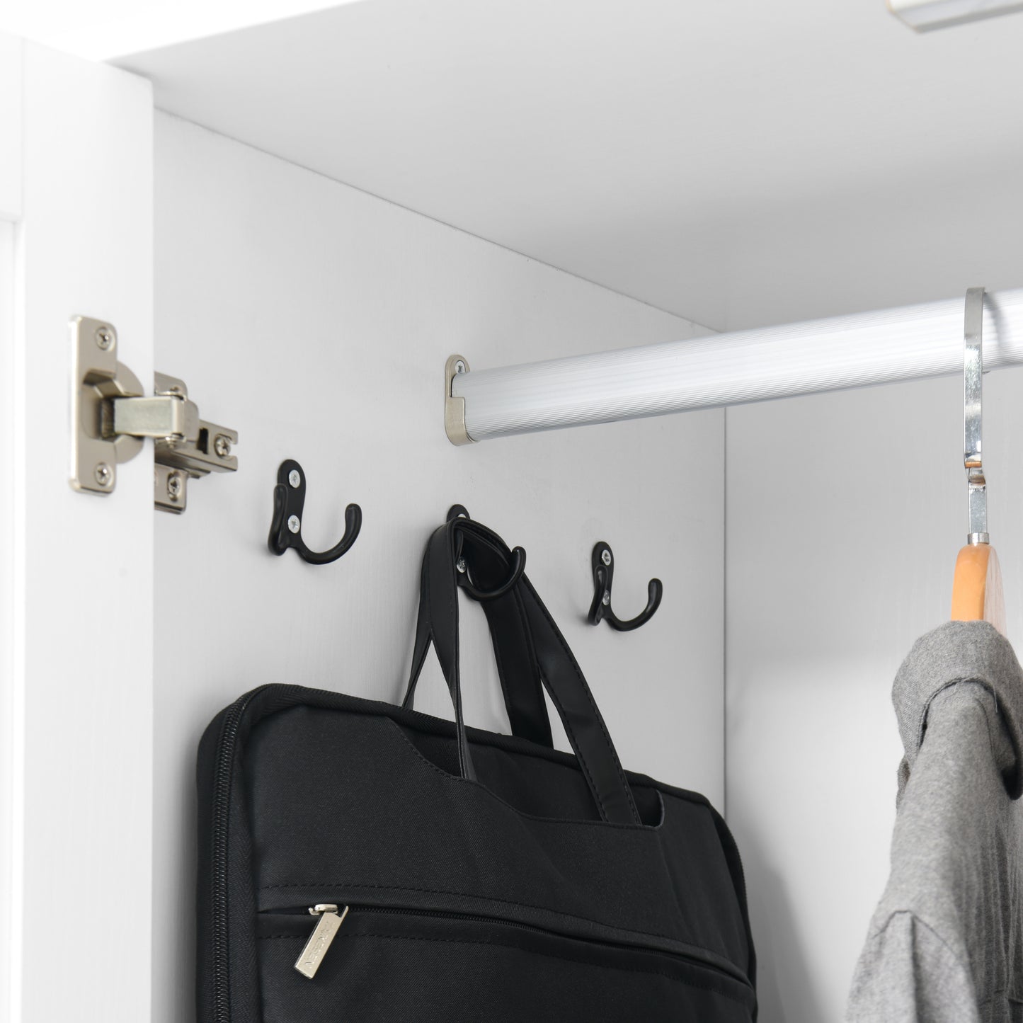 4-Door White Wardrobe Closet with Mirror & LED Lighting