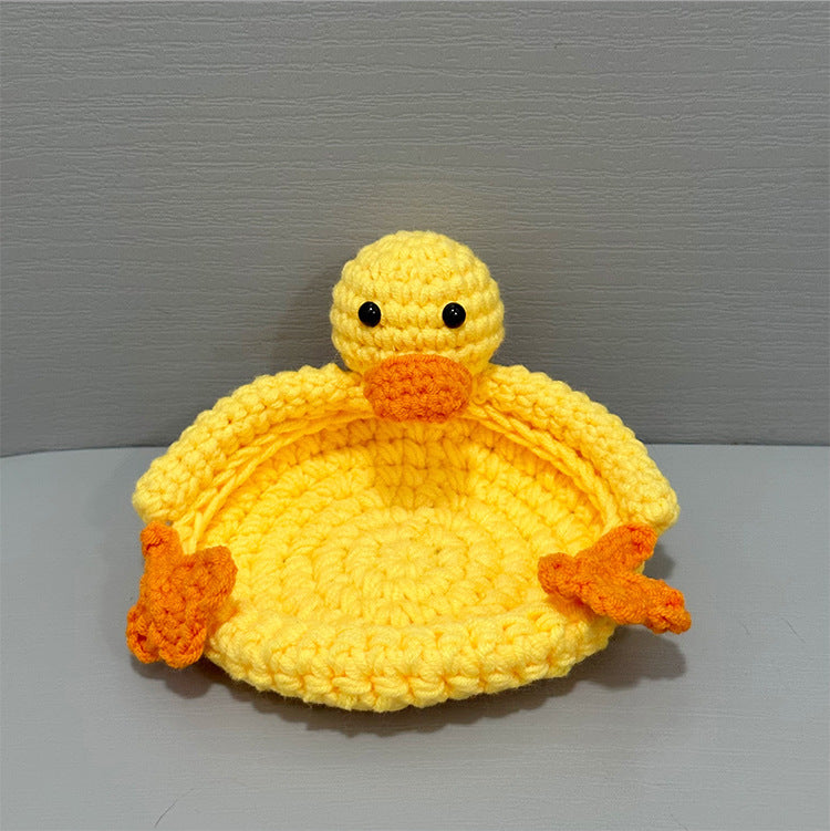 Crocheted Cartoon Duck & Panda Polyester Teacup Coaster Set - Heat Insulation