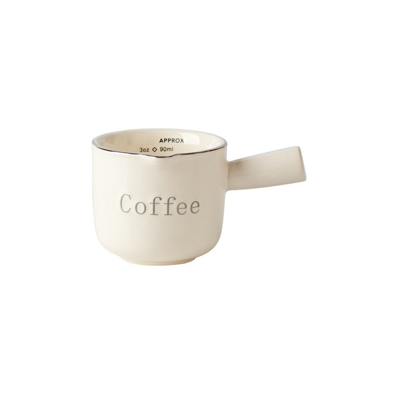 Ceramic Espresso Cup with Scale - Milk Silver, 90ml Coffee Measuring Mug