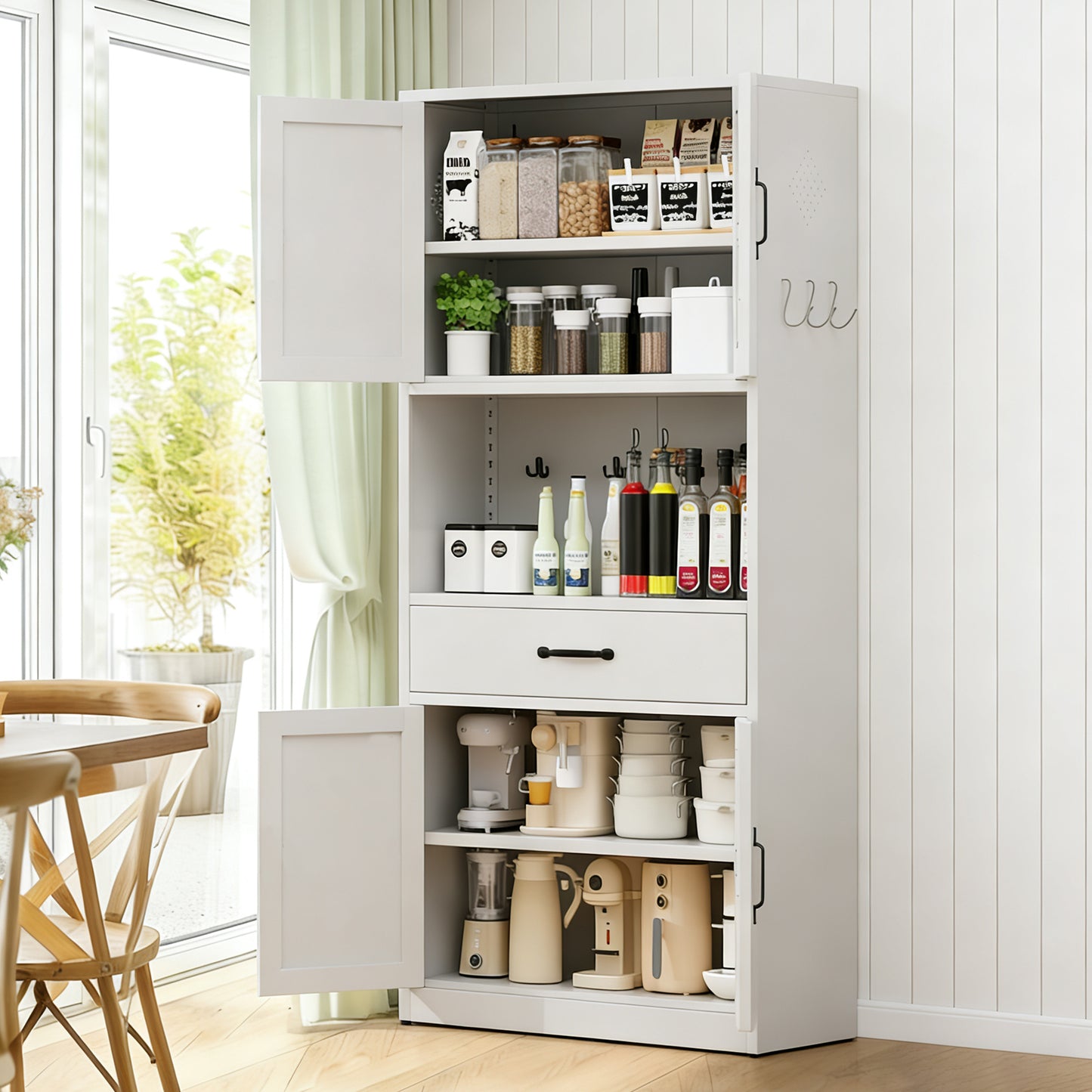 71 High White Steel Kitchen Pantry Storage Cabinet With Large