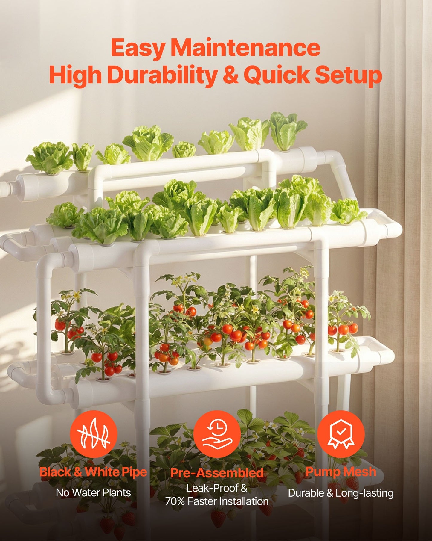 Hydroponic Growing System Kit with 3-Tier 90 Sites & Timed Irrigation - Indoor Garden for Vegetables & Herbs - Black