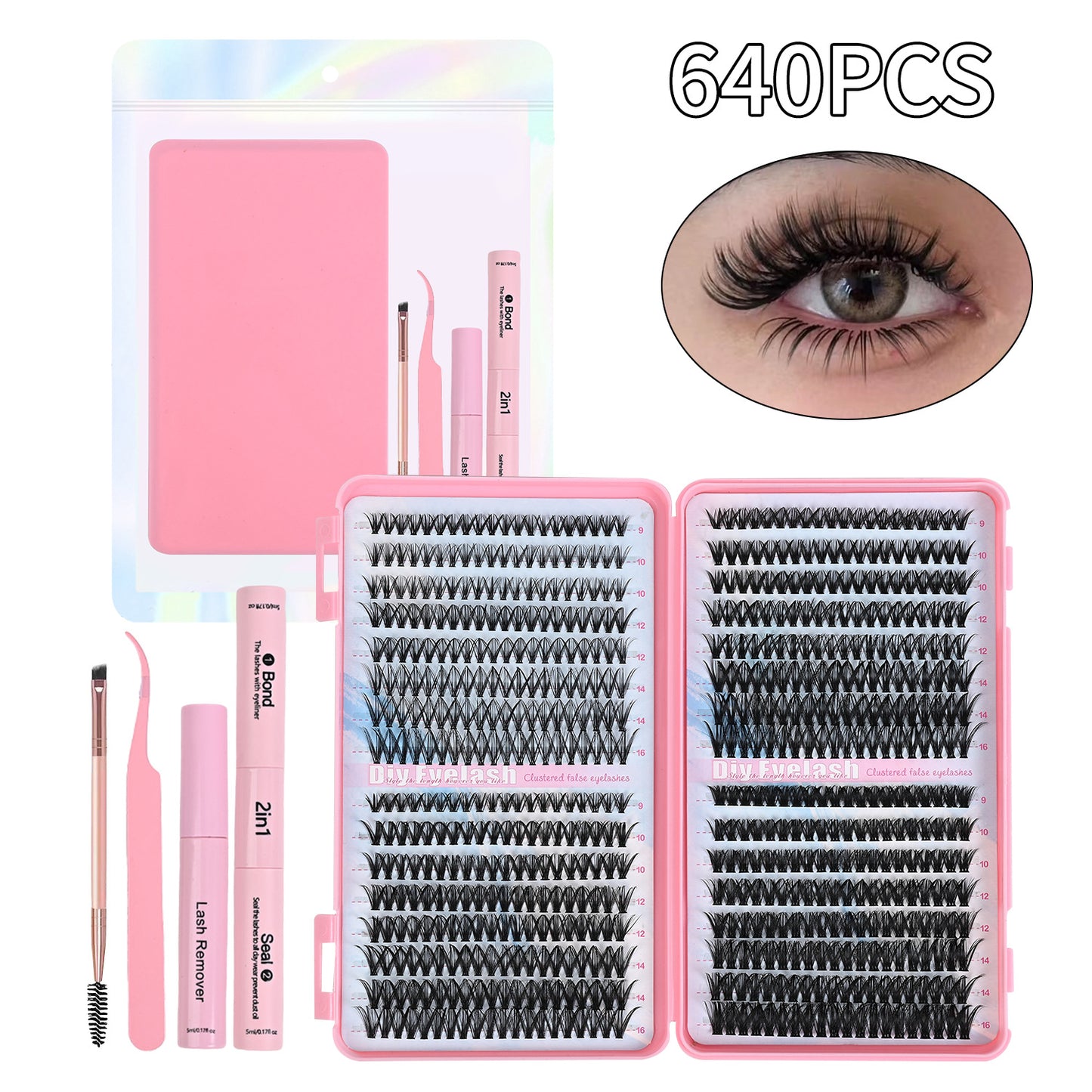 640 Pcs Lash Clusters - 9-16mm D Curl Fluffy Individual Eyelashes