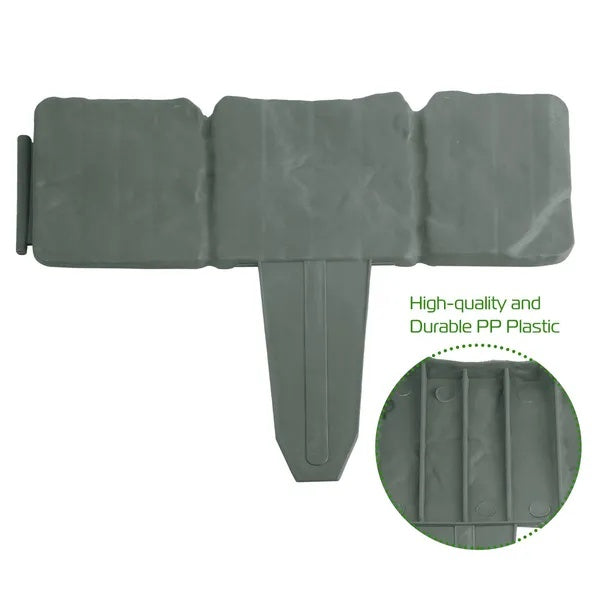 Pebble Effect Plastic Lawn Edge Border Set - Garden Bed Border Fence, 20 Pieces Grey
