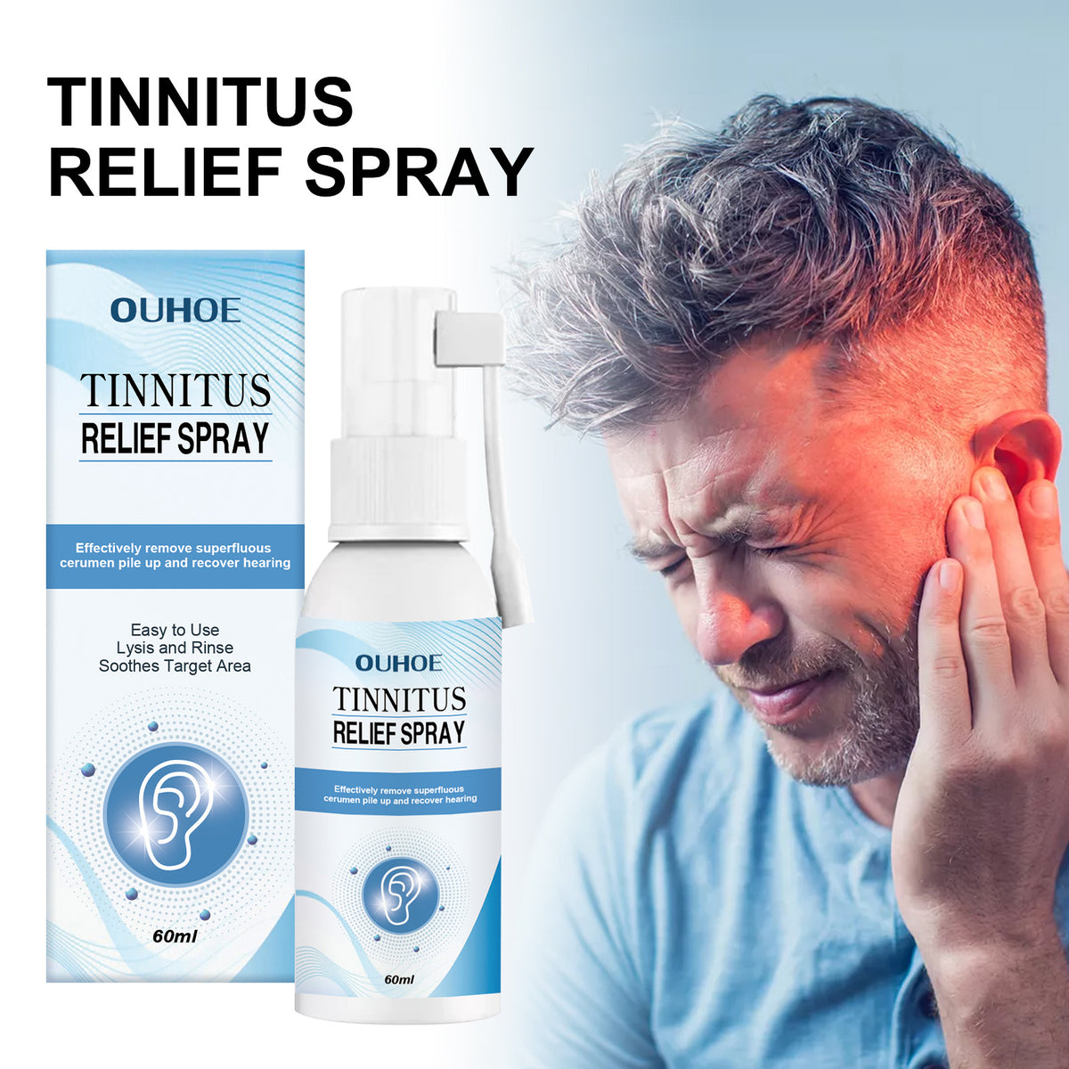 Tinnitus Relief Spray - Ear Discomfort & Earwax Cleaning, 60ml