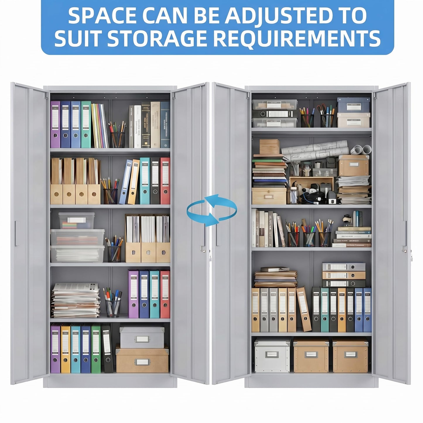 Lockable Metal Garage Storage Cabinet with 4 Adjustable Shelves - Gray