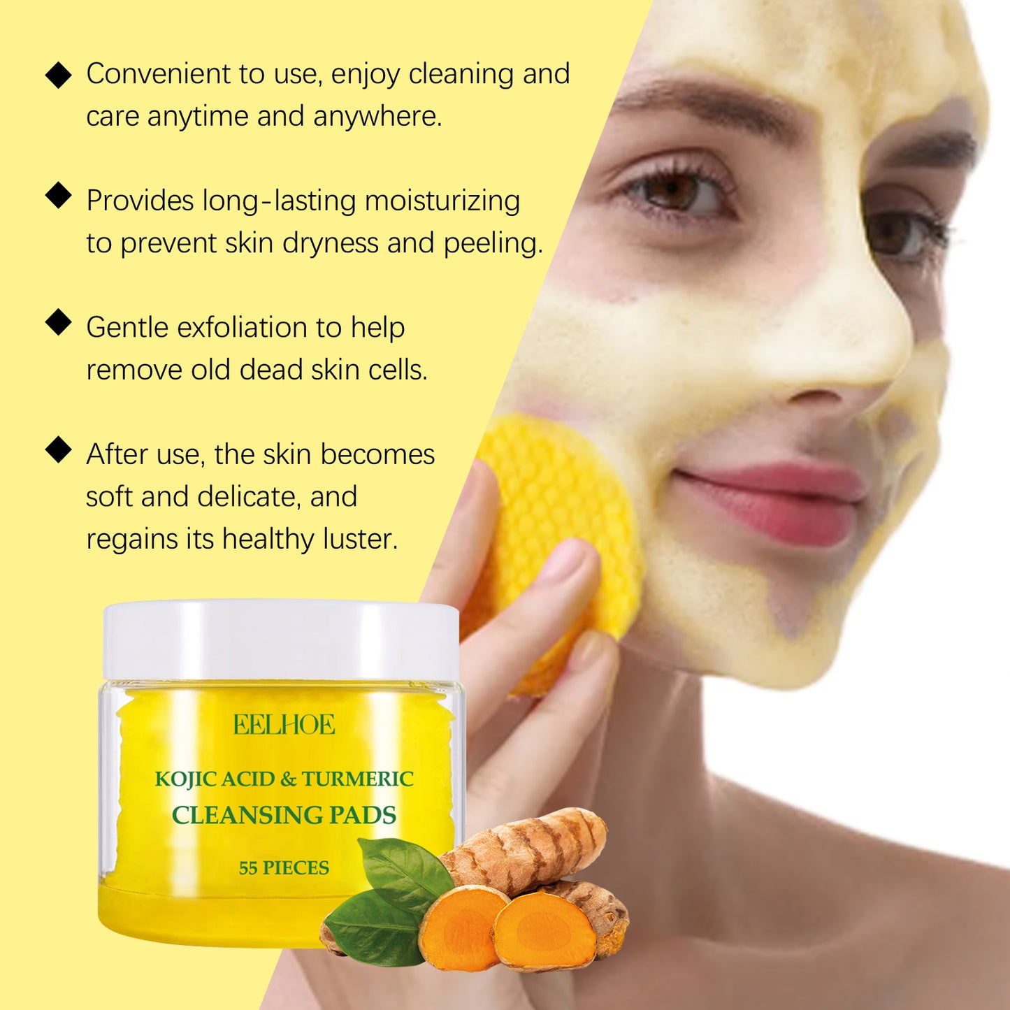 Turmeric Facial Cleansing Pads - Brightening & Deep Pore Exfoliating (55 Pads)