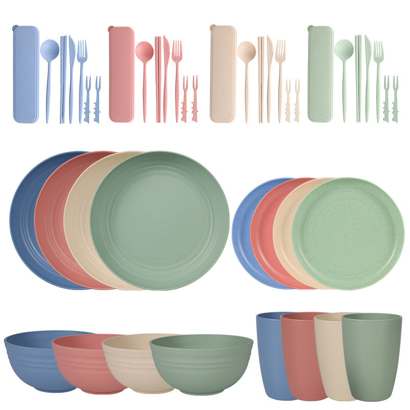 Wheat Straw Dinnerware Set for 4 - Camping & Outdoor Use