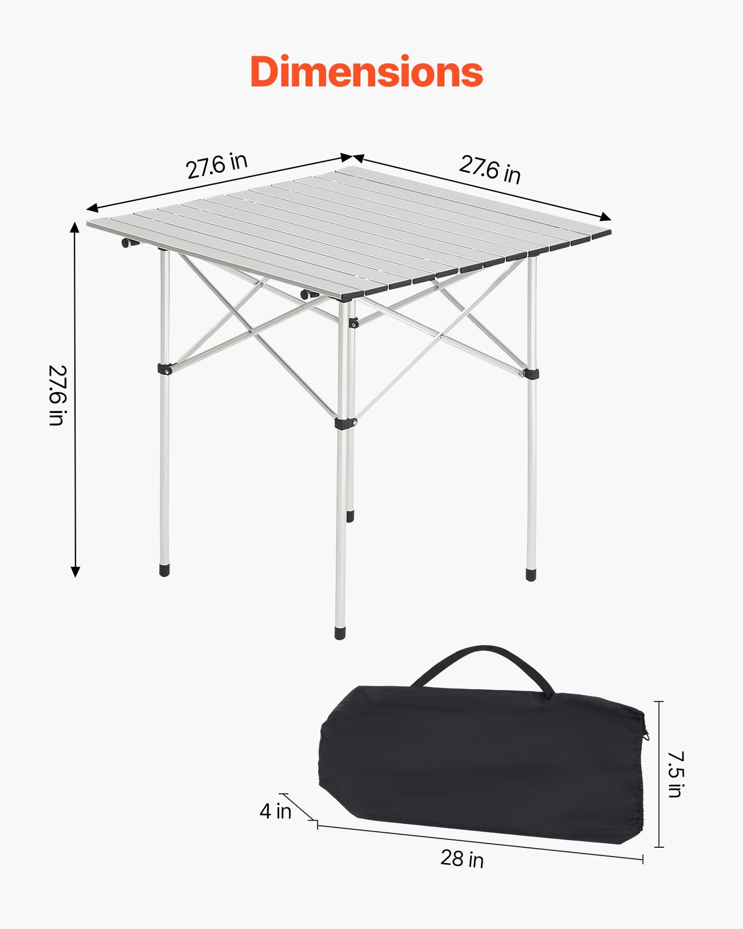 Portable Camping Table with Aluminum Surface & Carry Bag - Foldable Outdoor Picnic Table