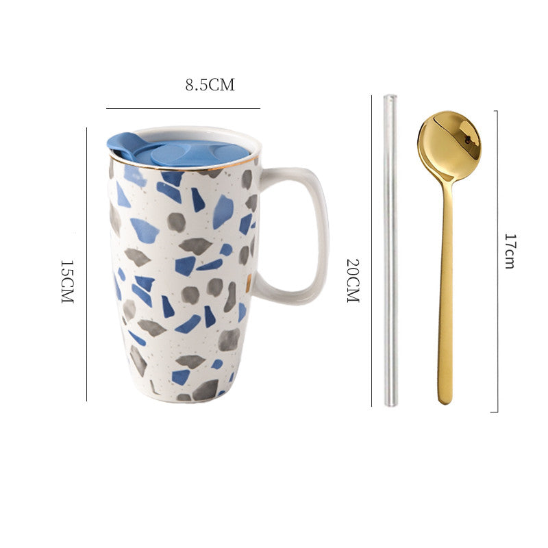 Large Capacity Ceramic Mug with Lid - Multiple Styles, 500-600mL Drinkware