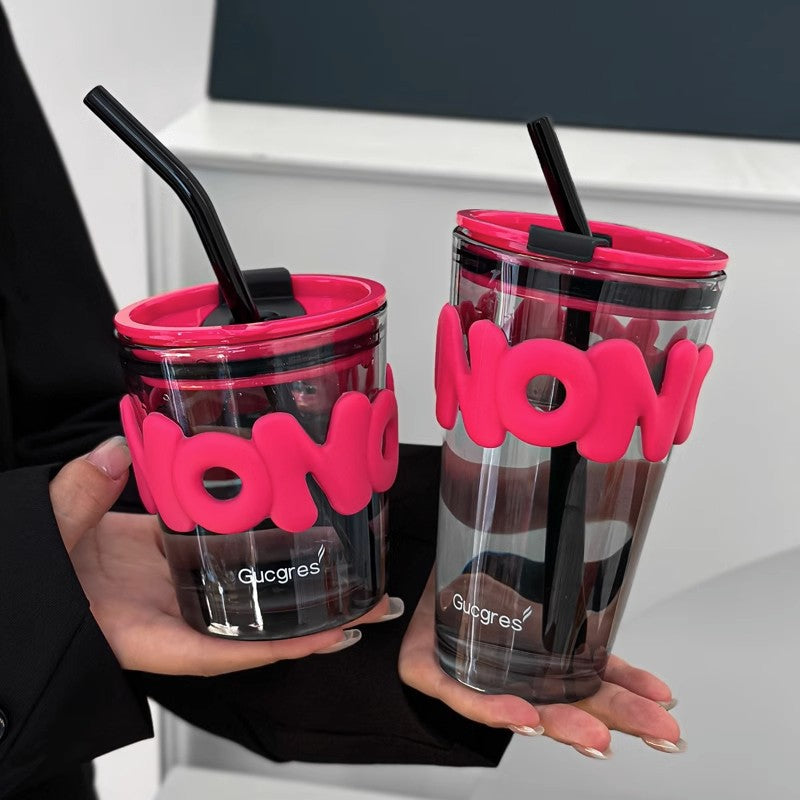 Portable Coffee Cup with Rose Red Design, Leak-Proof & Heat Insulated